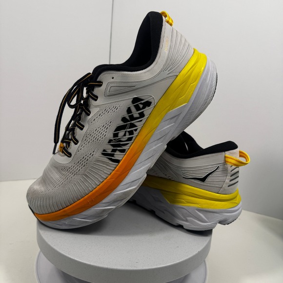 HOKA ONE ONE Bondi 7 Mens Running Shoes Gray Yellow Size 11.5